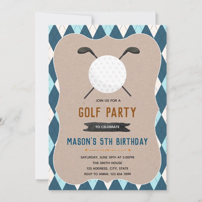 Invitación a fiesta de cumpleaños de golf (Anverso)