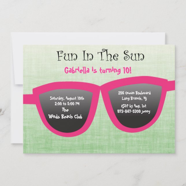 Invitación a fiesta de cumpleaños de Green SunGlas (Anverso)