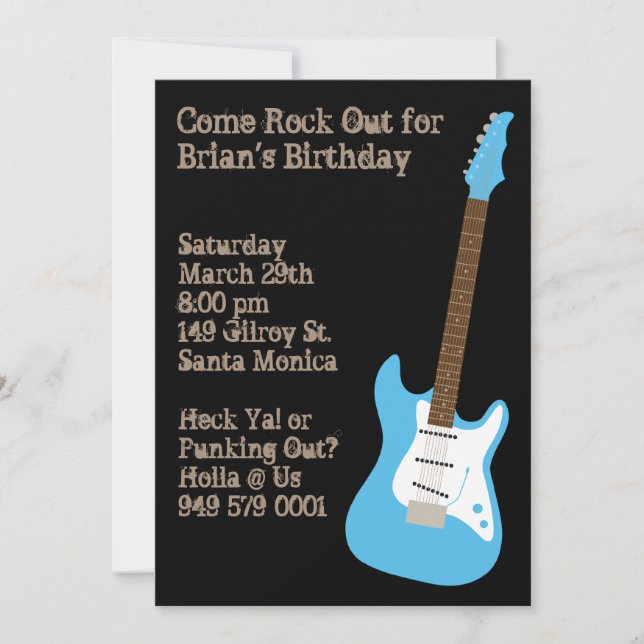 Invitación a fiesta de cumpleaños de guitarra (Anverso)