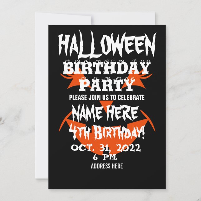 INVITACIÓN A FIESTA DE CUMPLEAÑOS DE HALLOWEEN (Anverso)