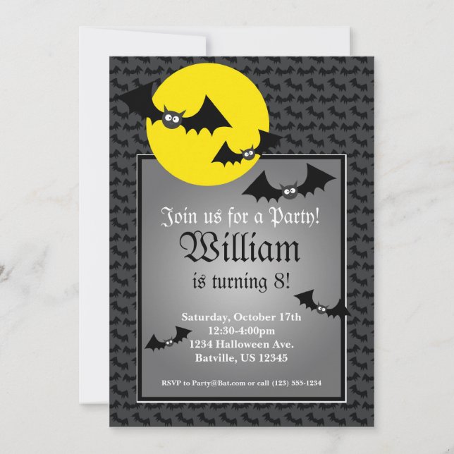 Invitación a fiesta de cumpleaños de Halloween, fa (Anverso)