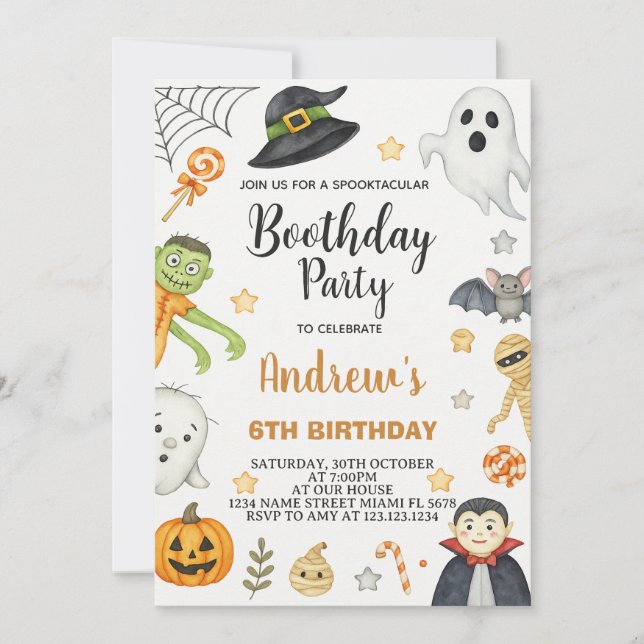 Invitación a fiesta de cumpleaños de Halloween par (Anverso)