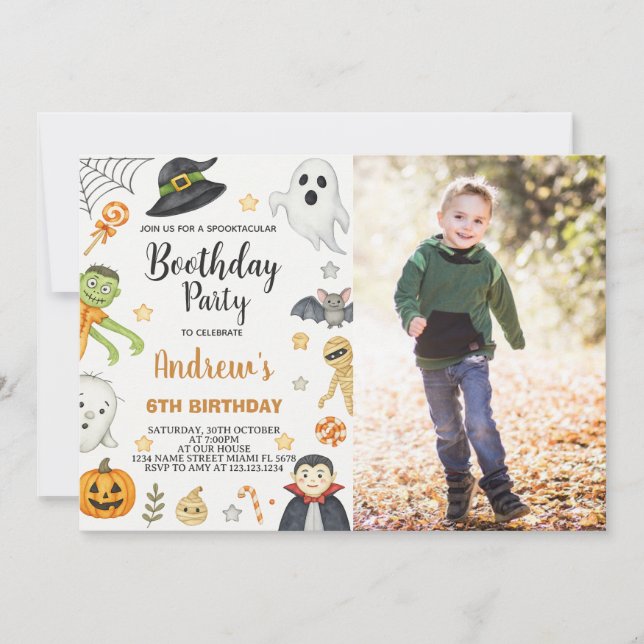 Invitación a fiesta de cumpleaños de Halloween par (Anverso)