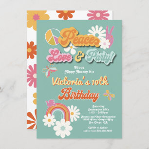 Invitación a fiesta de cumpleaños de Hippie Flower