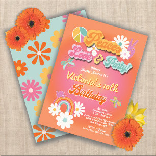 Invitación a fiesta de cumpleaños de Hippie Flower