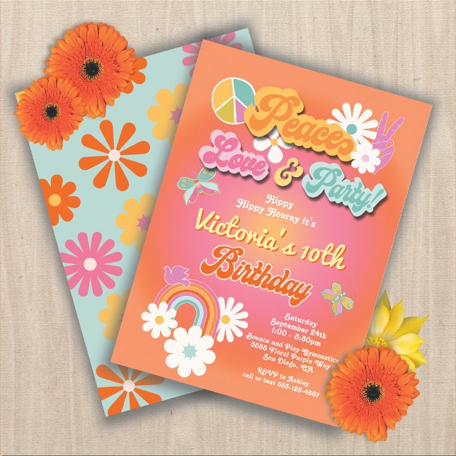 Invitación a fiesta de cumpleaños de Hippie Flower (Subido por el creador)