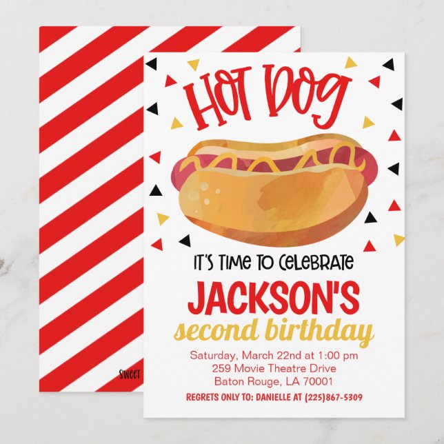 Invitación a fiesta de cumpleaños de Hot Dog (Anverso / Reverso)