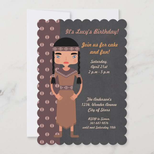 Invitación a fiesta de cumpleaños de indios nativo (Anverso)