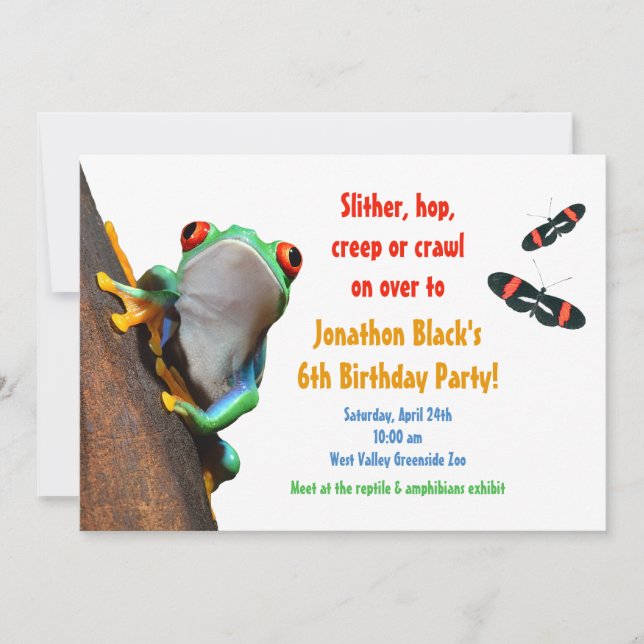 Invitación a fiesta de cumpleaños de insectos de r (Anverso)