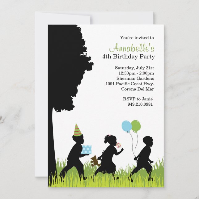 Invitación a fiesta de cumpleaños de Kids Silhouet (Anverso)
