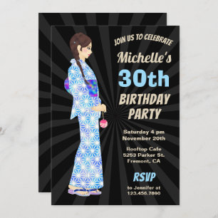 Invitación a fiesta de cumpleaños de kimono japone