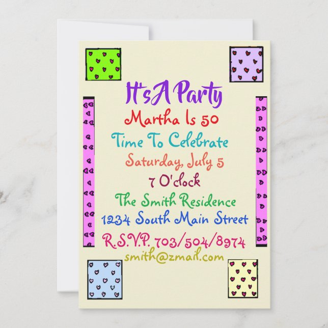 Invitación a fiesta de cumpleaños de la fiesta de  (Anverso)