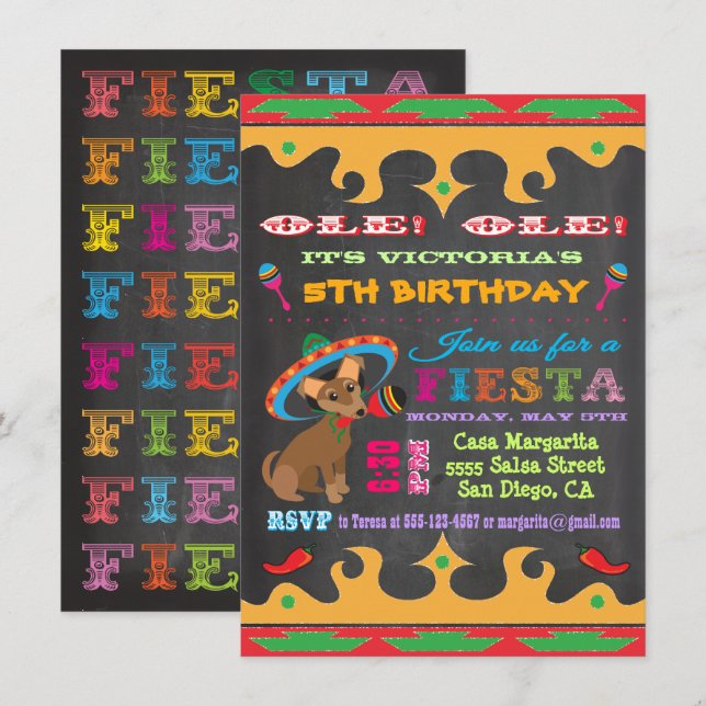 Invitación a fiesta de cumpleaños de la Fiesta Mex (Anverso / Reverso)