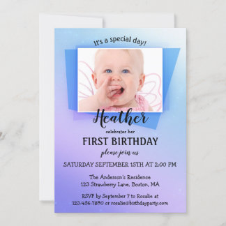 Invitación a fiesta de cumpleaños de la foto azul 