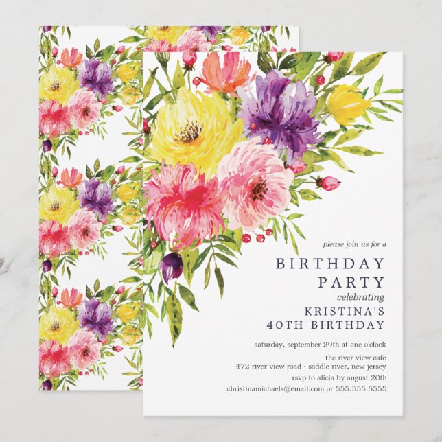 Invitación a fiesta de cumpleaños de la primavera  (Anverso / Reverso)