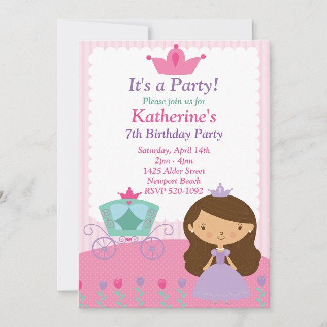 Invitación a fiesta de cumpleaños de la princesa (Anverso)