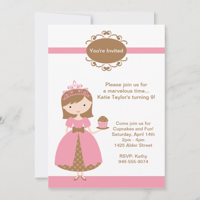 Invitación a fiesta de cumpleaños de la princesa (Anverso)