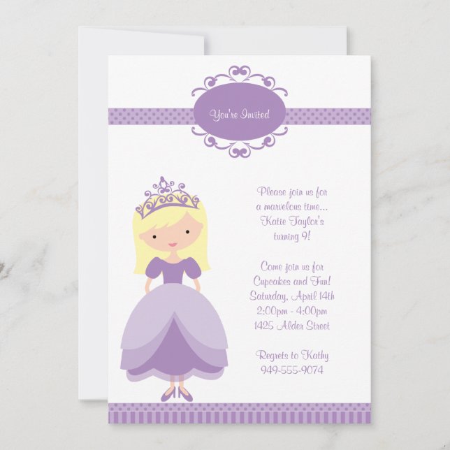 Invitación a fiesta de cumpleaños de la princesa (Anverso)