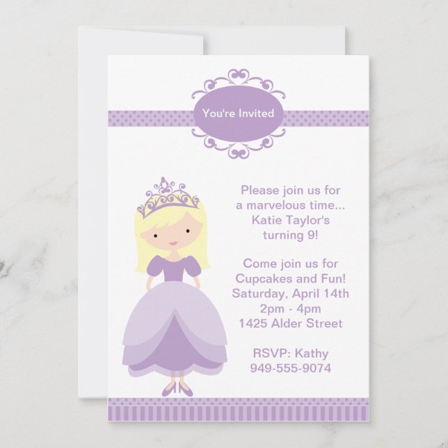 Invitación a fiesta de cumpleaños de la princesa (Anverso)