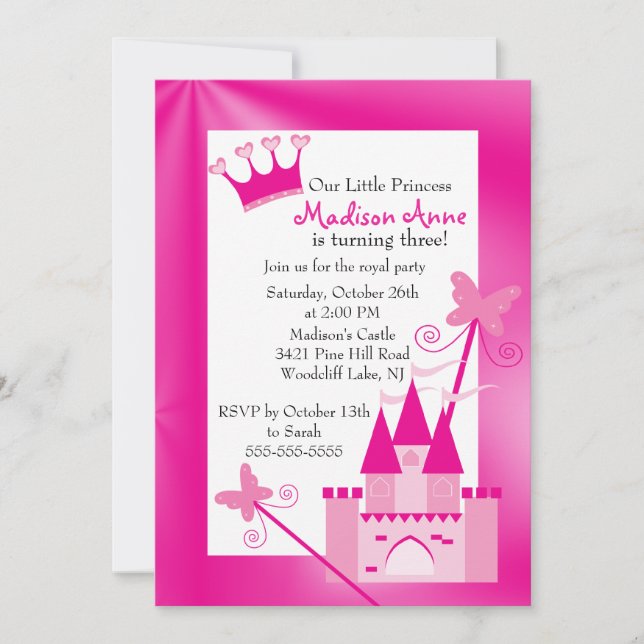 Invitación a fiesta de cumpleaños de la princesa (Anverso)