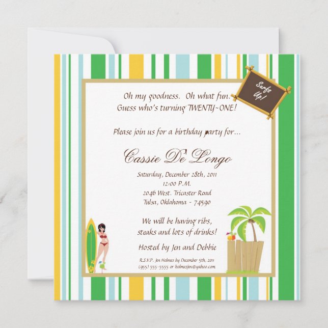 Invitación a fiesta de cumpleaños de Luau 5x5 (Anverso)