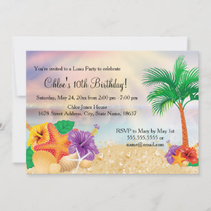 Invitación a fiesta de cumpleaños de Luau Starfish