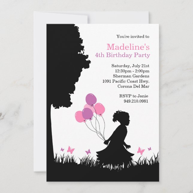 Invitación a fiesta de cumpleaños de mariposas par (Anverso)