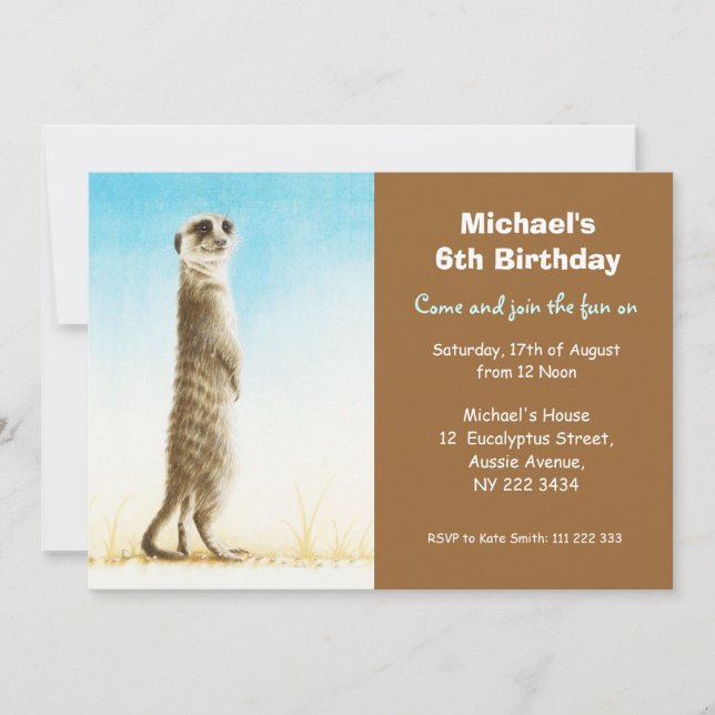 Invitación a fiesta de cumpleaños de Meerkat (Anverso)