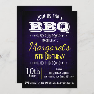 Invitación a fiesta de cumpleaños de Navy Blue BBQ