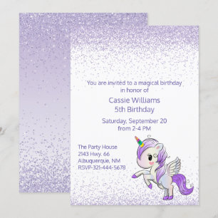 Invitación a fiesta de cumpleaños de niñas moradas