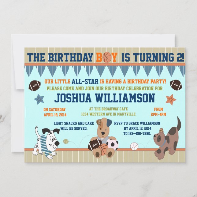 Invitación a fiesta de cumpleaños de niño cachorro (Anverso)