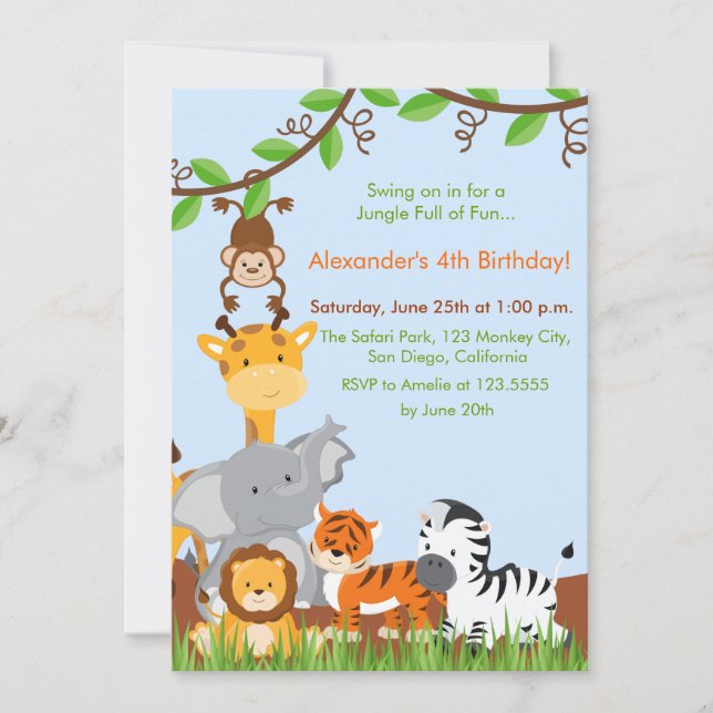 Invitación a fiesta de cumpleaños de niño de anima (Anverso)