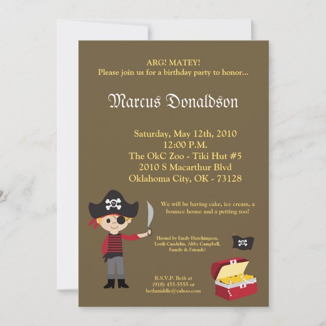 Invitación a fiesta de cumpleaños de niño que ates (Anverso)