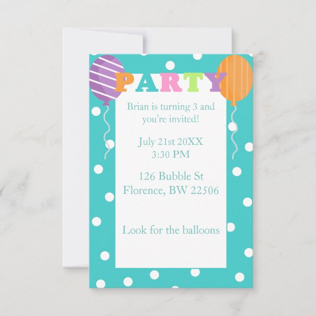 Invitación a Fiesta de cumpleaños de niños colorid (Anverso)