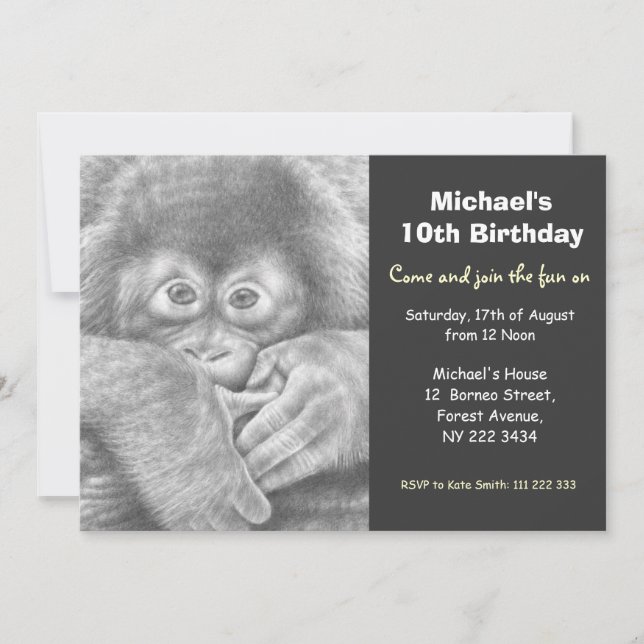 Invitación a fiesta de cumpleaños de Orangutan, be (Anverso)