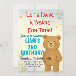 Invitación a fiesta de cumpleaños de oso lindo par