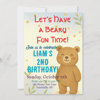 Invitación a fiesta de cumpleaños de oso lindo par