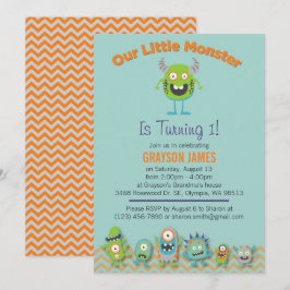 Invitación a fiesta de cumpleaños de pequeños mons