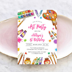 Invitación a fiesta de cumpleaños de pintura y art