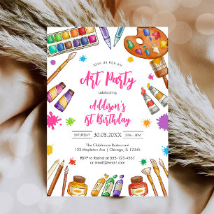 Invitación a fiesta de cumpleaños de pintura y art