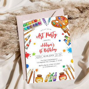 Invitación a fiesta de cumpleaños de pintura y art