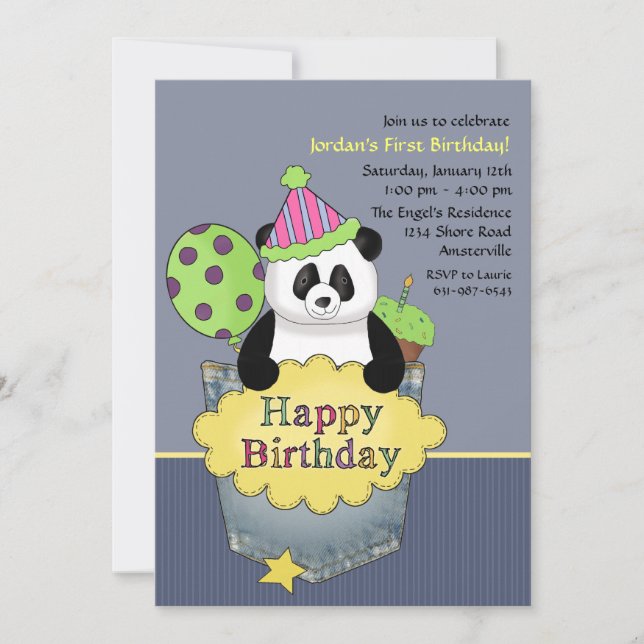Invitación a fiesta de cumpleaños de Pocket Panda (Anverso)
