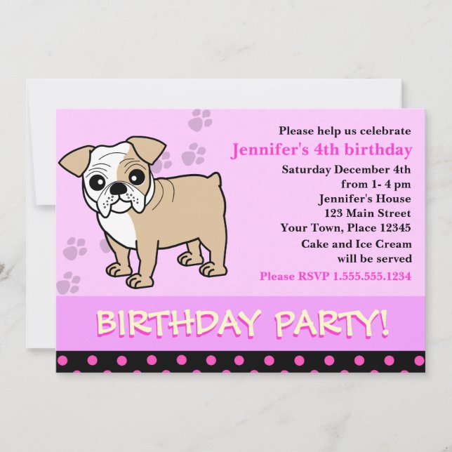 Invitación a fiesta de cumpleaños de porcino de Bu (Anverso)