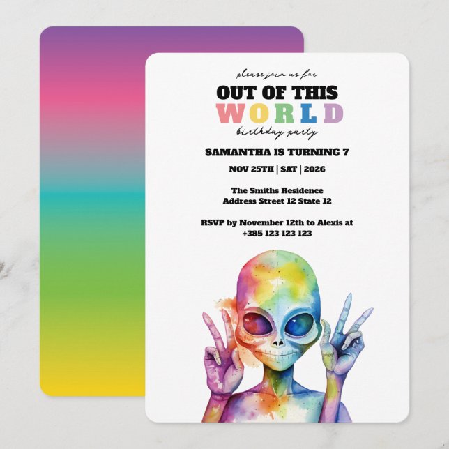 Invitación a fiesta de cumpleaños de Rainbow Water (Anverso / Reverso)