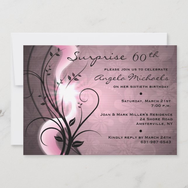 Invitación a fiesta de cumpleaños de Rosa Swirls (Anverso)