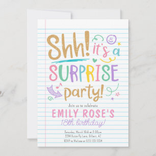 Invitación a fiesta de cumpleaños de Shh Surprise