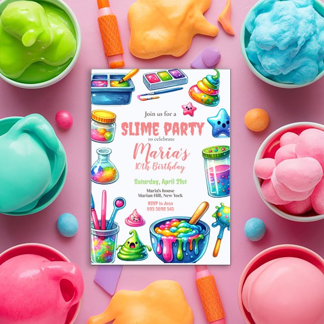 Invitación a fiesta de cumpleaños de Slime Fiesta  (Subido por el creador)