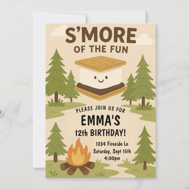Invitación a fiesta de cumpleaños de S'more Fun Ca (Anverso)