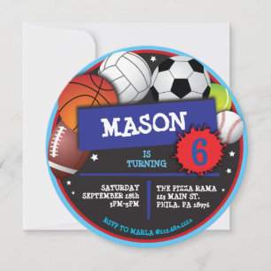 Invitación a fiesta de cumpleaños de SPORTS BALLS