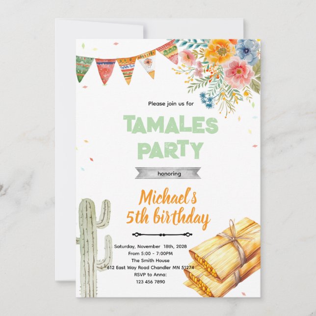 invitación a fiesta de cumpleaños de tamal (Anverso)
